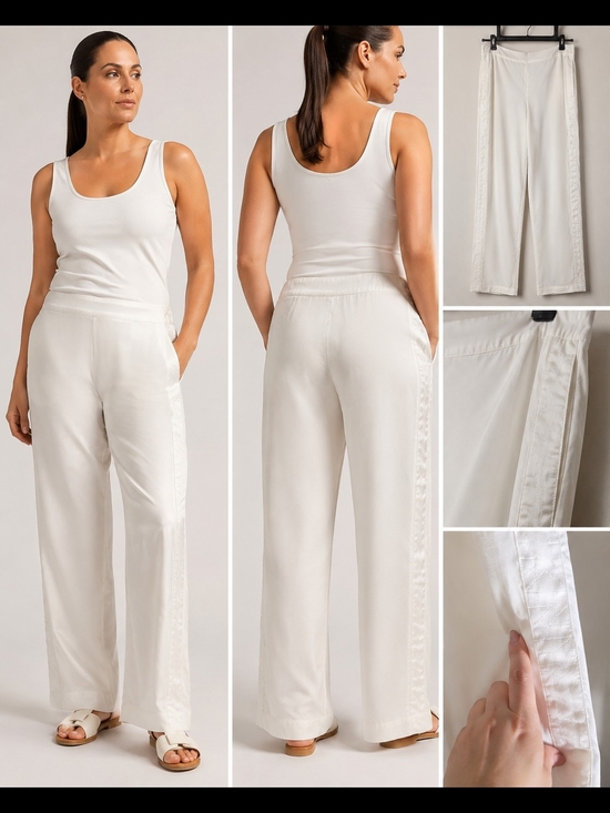 Dkny Pants - DKNY White Wide Leg Pants Lined Tencel Size 16 XL Aero Logo